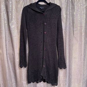 BCBG Maxazria Knit Chocolate Brown Long Button Up‎ Cardigan Sweater Medium